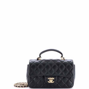 Chanel Mini Classic Single Flap Top Handle Bag Quilted Lambskin